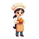 Friendly baker NPC pixel art character with apron, AI-generated village sprite
