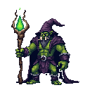 Pixel art orc enemy character, full-body game sprite with transparent PNG background