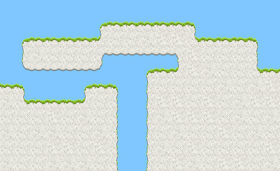 Pixel art platformer tileset: white sand platforms with a grass top layer